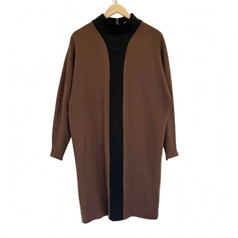 Vintage Wool Dress Colour Block Brown & Black Batwing Sleeves Cocoon Silhouette